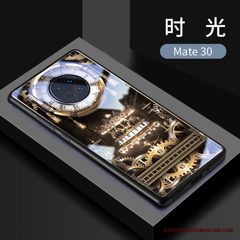 Huawei Mate 30 Fodral Silikon Glas Trend Varumärke Skal Telefon Guld Fallskydd