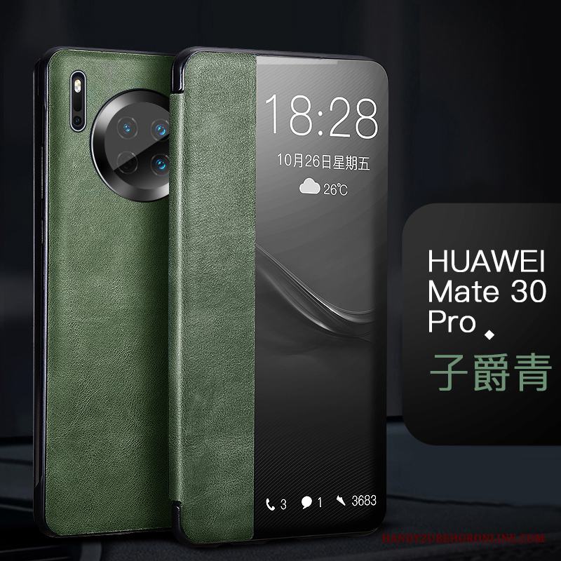Huawei Mate 30 Pro Skal Grön Skydd Äkta Läder Täcka Fodral Fallskydd Ny
