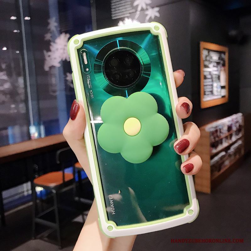 Huawei Mate 30 Transparent Rosa Enkel Frame Blommor Skal Telefon