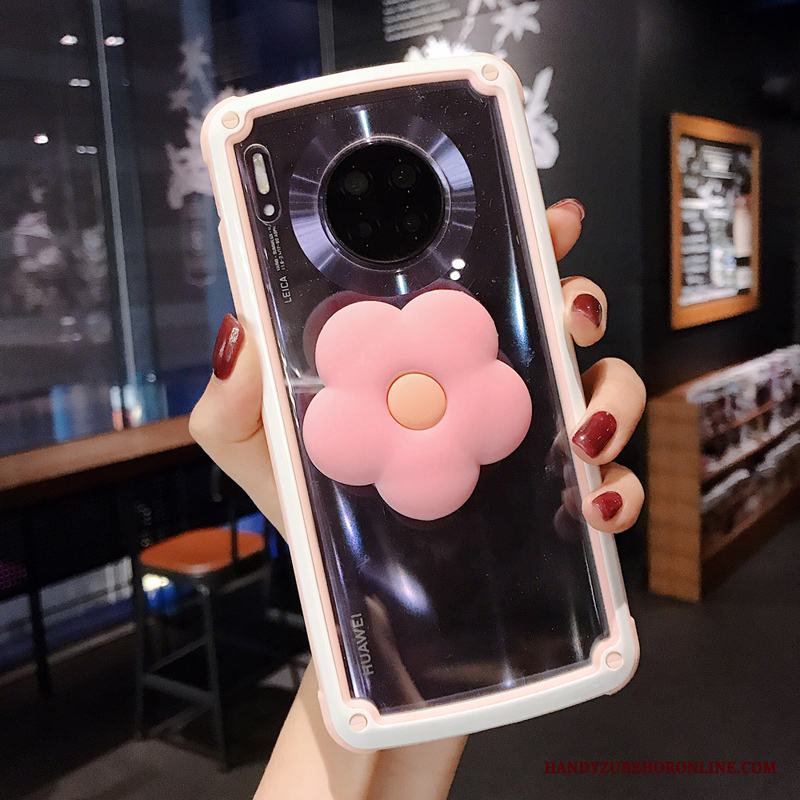 Huawei Mate 30 Transparent Rosa Enkel Frame Blommor Skal Telefon