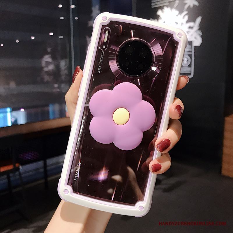 Huawei Mate 30 Transparent Rosa Enkel Frame Blommor Skal Telefon