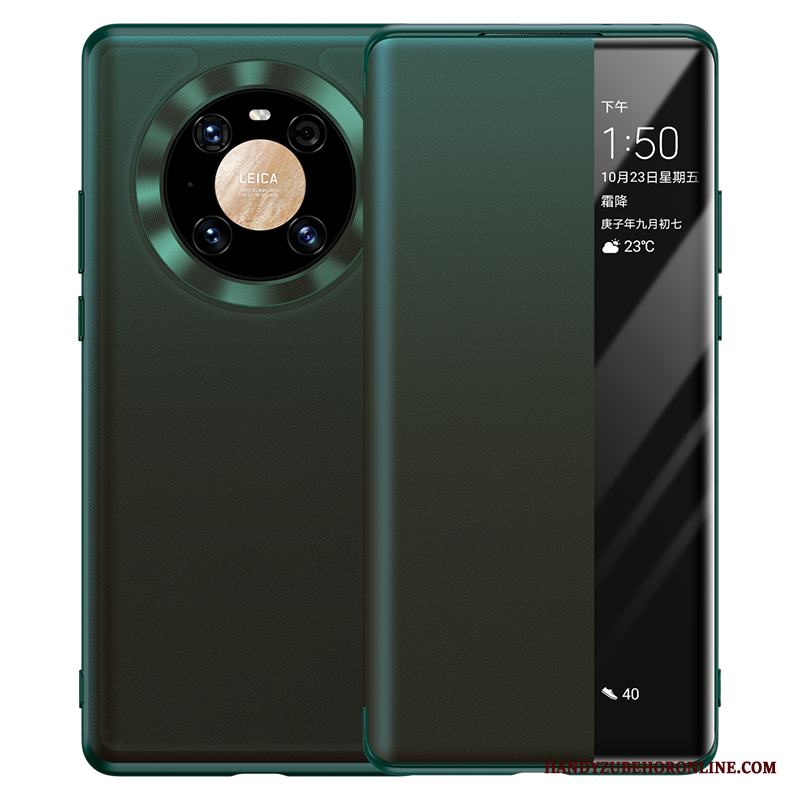 Huawei Mate 40 Fodral Äkta Läder Skal Telefon Clamshell Grön Skydd