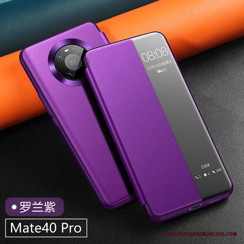 Huawei Mate 40 Pro Fallskydd Läderfodral Äkta Läder Skal Telefon All Inclusive Blå