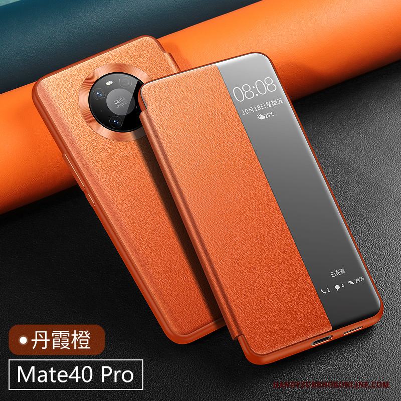 Huawei Mate 40 Pro Fallskydd Läderfodral Äkta Läder Skal Telefon All Inclusive Blå