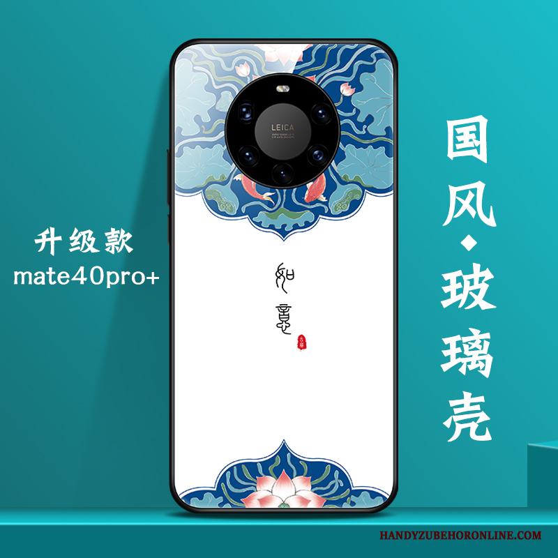 Huawei Mate 40 Pro+ Ny Personlighet Glas Vit Trend Skal Telefon Kinesisk Stil