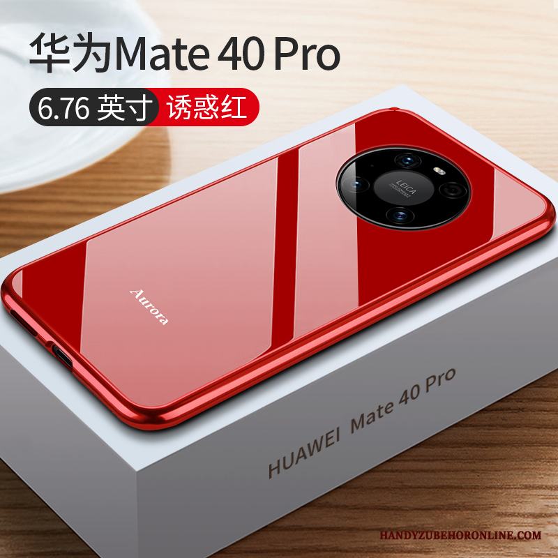 Huawei Mate 40 Pro Skal Ny Metall Fodral Slim Net Red Glas Skydd