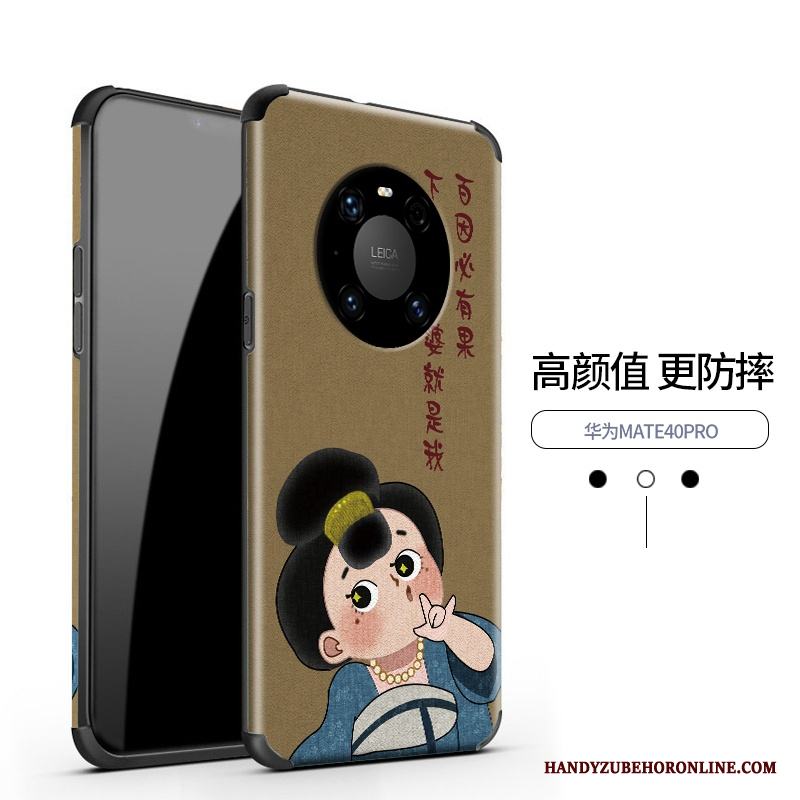 Huawei Mate 40 Pro Skal Telefon Läder Fodral Mönster Mjuk Silikon Kinesisk Stil