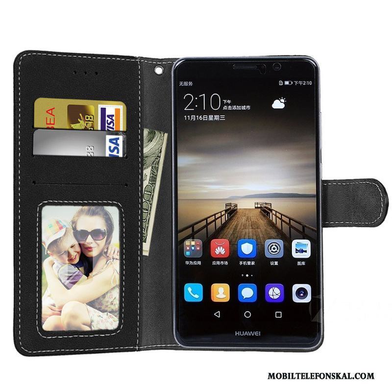Huawei Mate 9 Skal Läderfodral Mobil Telefon Clamshell Kort Purpur Nubuck Plånbok