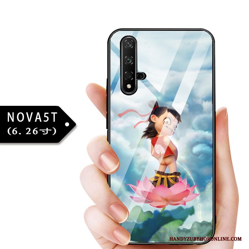 Huawei Nova 5t Fallskydd Barn Fodral Tunn Blå Glas Skal Telefon