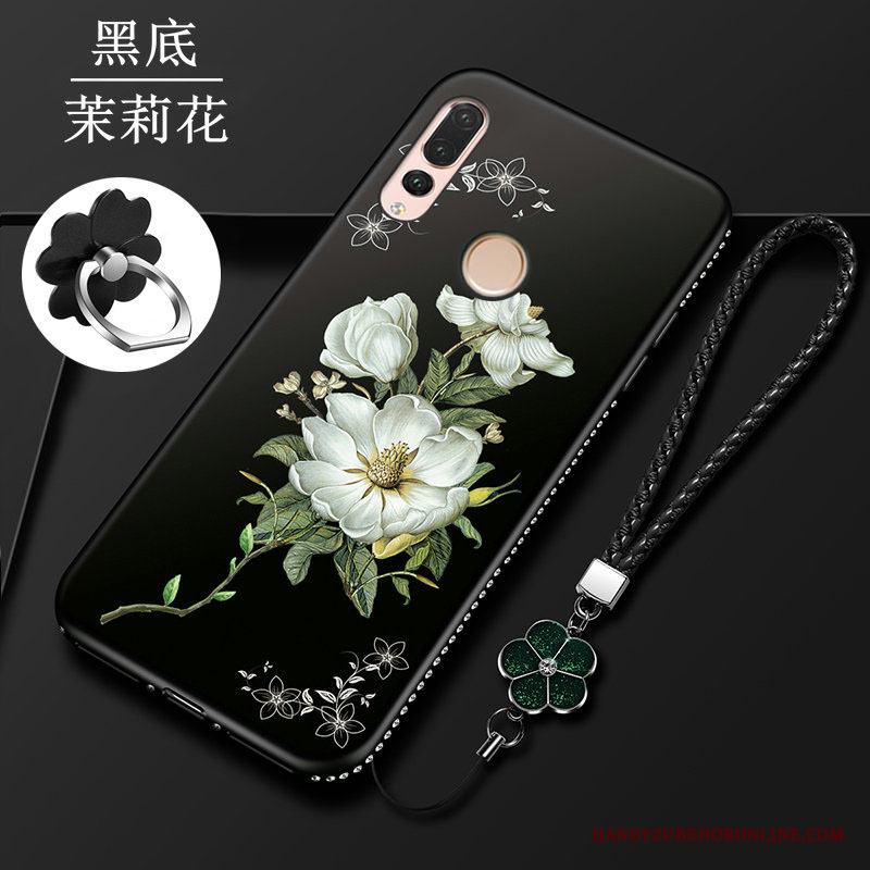 Huawei P Smart+ 2019 Skal Ny Liljesläktet Svart Fodral Blommor Mjuk Skydd