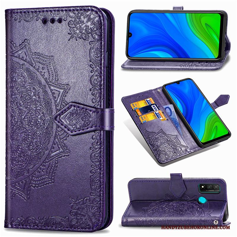 Huawei P Smart 2020 Skal Svart Fodral Solid Färg Lättnad Läderfodral Embossing Täcka