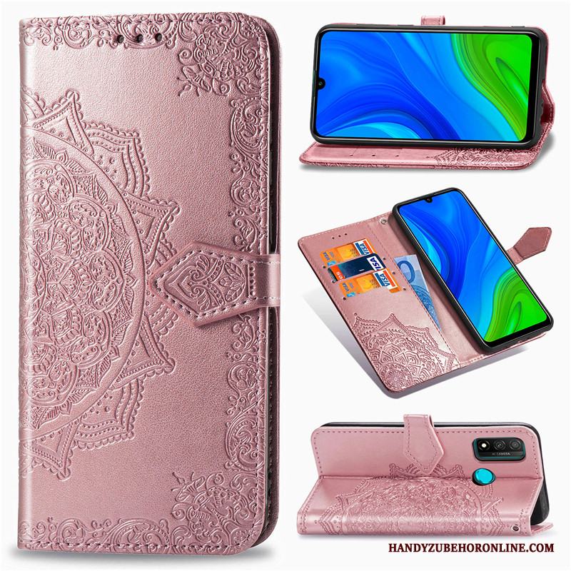 Huawei P Smart 2020 Skal Svart Fodral Solid Färg Lättnad Läderfodral Embossing Täcka