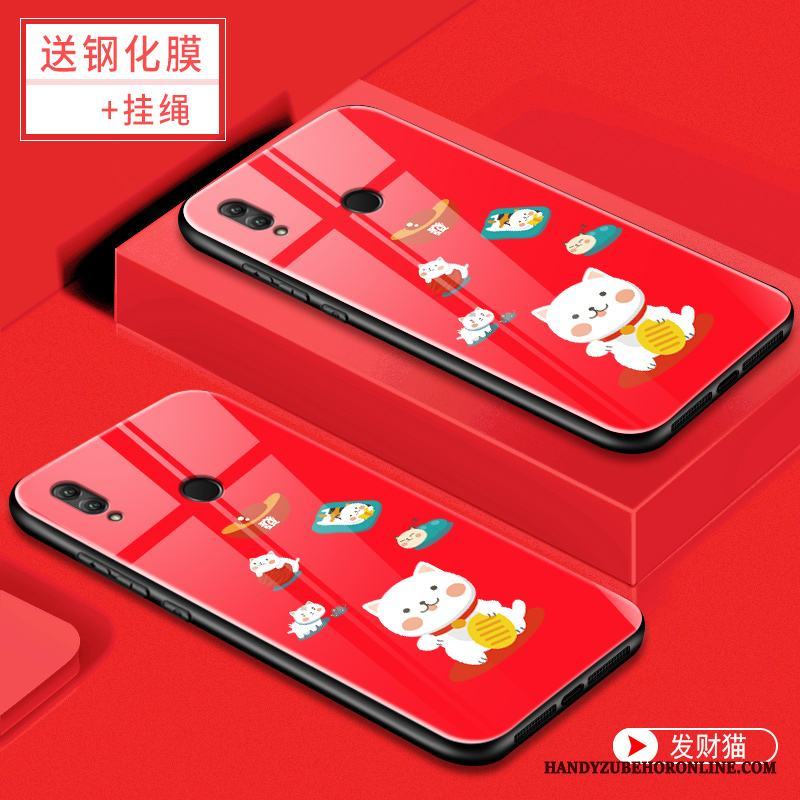 Huawei P Smart+ All Inclusive Trend Skal Telefon Glas Fodral Röd Fallskydd