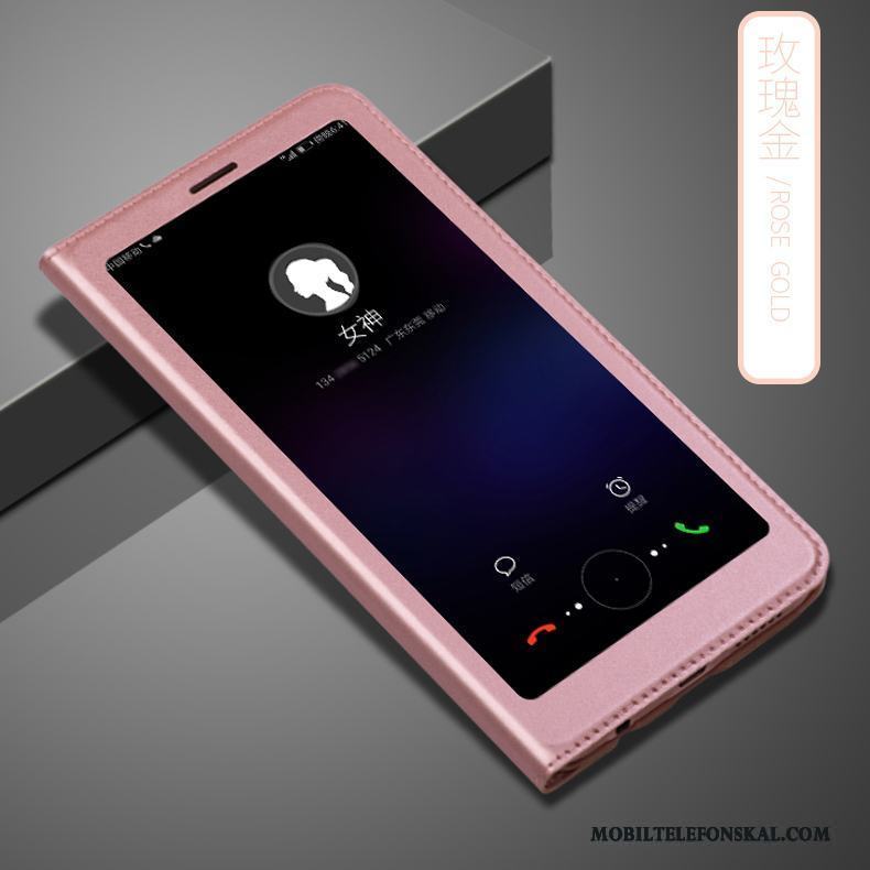 Huawei P Smart Fallskydd Skal Telefon Clamshell Trend Läderfodral Rosa