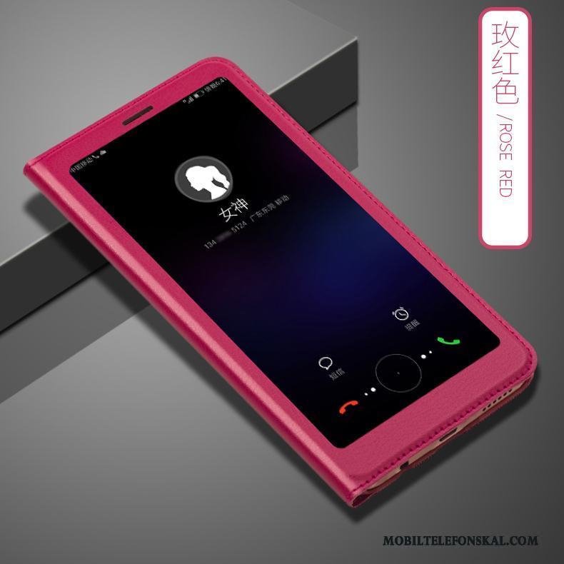 Huawei P Smart Fallskydd Skal Telefon Clamshell Trend Läderfodral Rosa