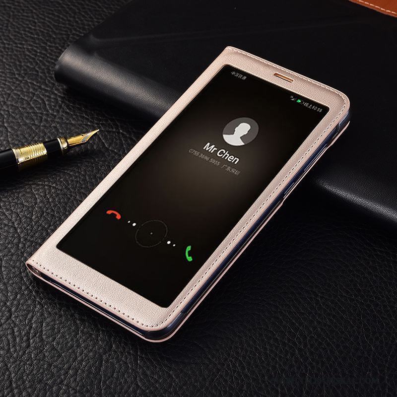 Huawei P Smart Fallskydd Täcka Skal Telefon Läderfodral Rosa Guld Äkta Läder