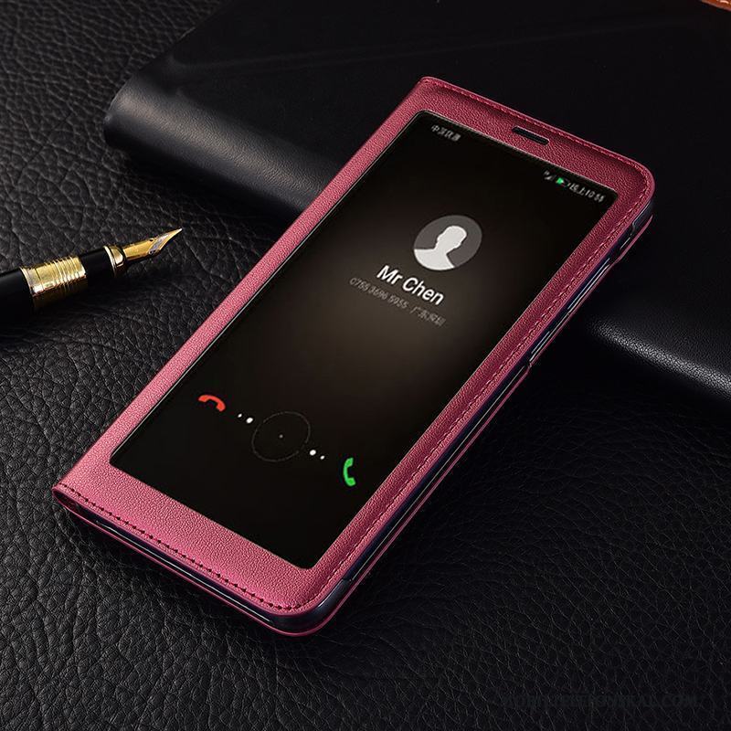 Huawei P Smart Fallskydd Täcka Skal Telefon Läderfodral Rosa Guld Äkta Läder