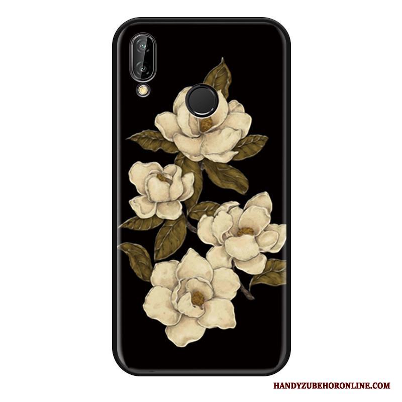 Huawei P Smart+ Skal Kreativa Blommor Fallskydd Konst Svart Personlighet All Inclusive