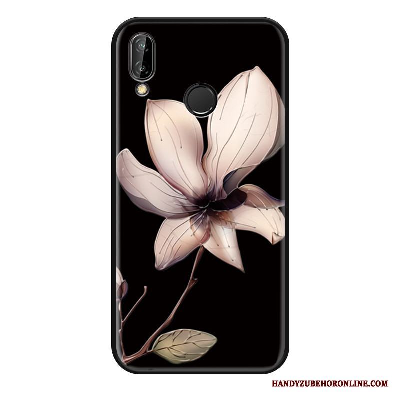 Huawei P Smart+ Skal Kreativa Blommor Fallskydd Konst Svart Personlighet All Inclusive