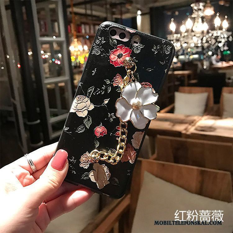 Huawei P10 Nubuck All Inclusive Svart Blommor Fodral Skal Telefon Silikon