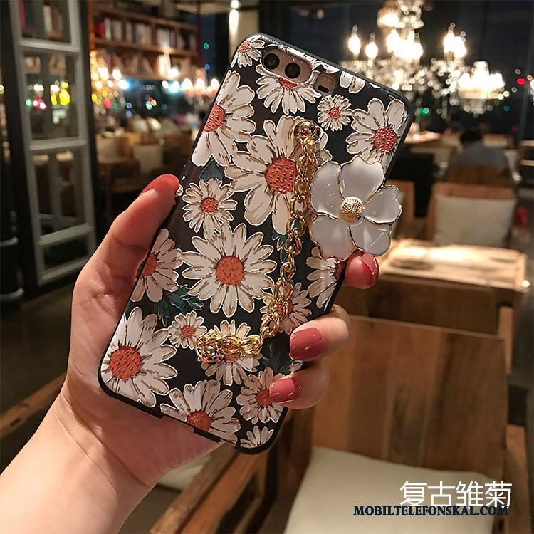 Huawei P10 Nubuck All Inclusive Svart Blommor Fodral Skal Telefon Silikon