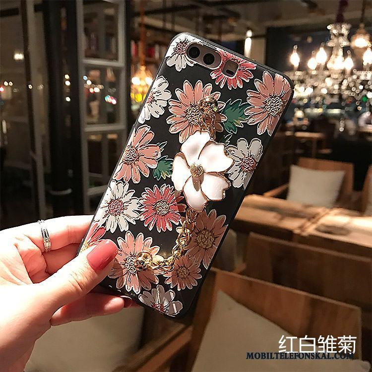 Huawei P10 Nubuck All Inclusive Svart Blommor Fodral Skal Telefon Silikon