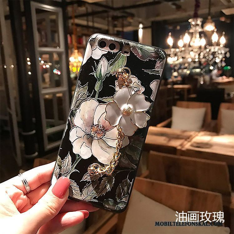 Huawei P10 Nubuck All Inclusive Svart Blommor Fodral Skal Telefon Silikon