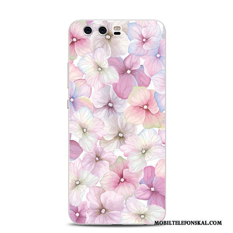 Huawei P10 Plus Lättnad Färg Blommor Skal Telefon Mjuk Support Röd