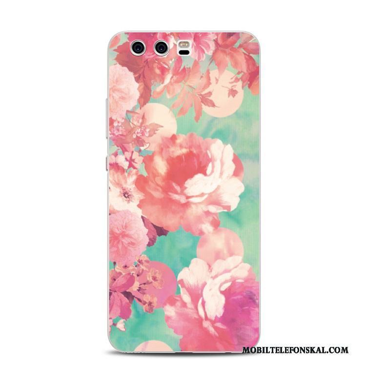 Huawei P10 Plus Lättnad Färg Blommor Skal Telefon Mjuk Support Röd