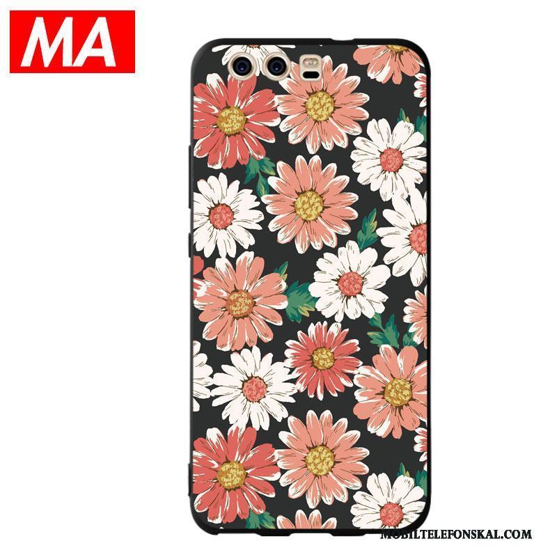 Huawei P10 Plus Skal Svart Blommor Trend Fodral Mjuk Mode