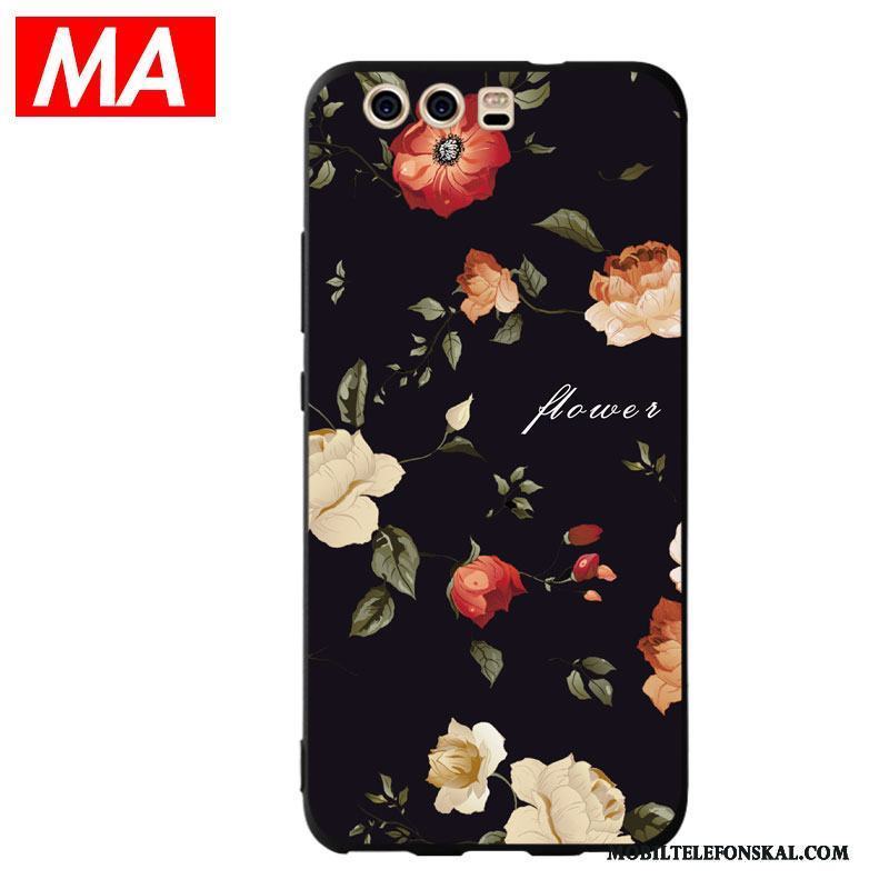 Huawei P10 Plus Skal Svart Blommor Trend Fodral Mjuk Mode