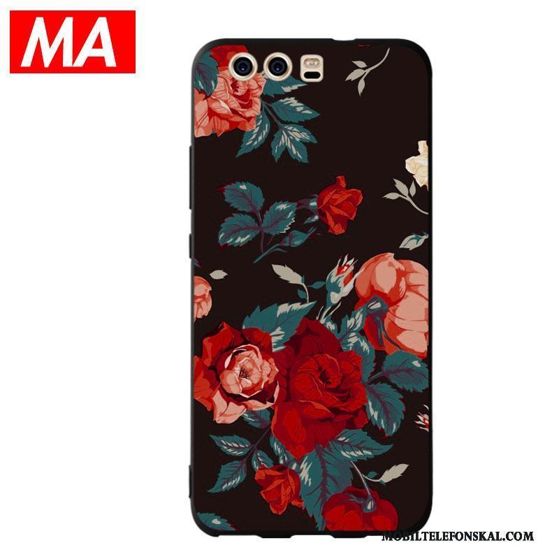 Huawei P10 Plus Skal Svart Blommor Trend Fodral Mjuk Mode