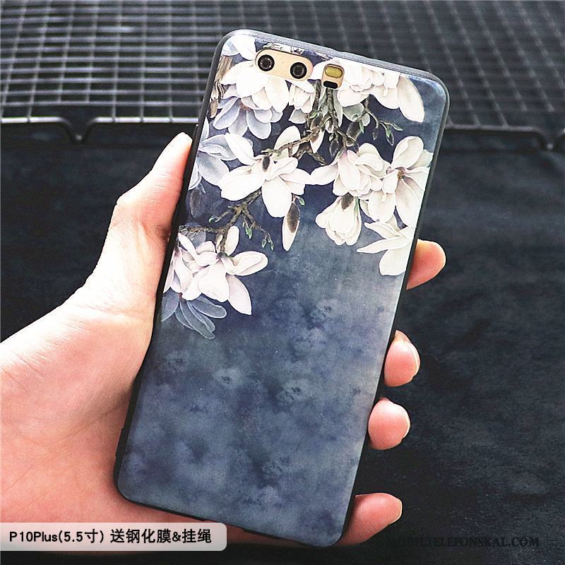 Huawei P10 Plus Skydd Mobil Telefon Hemming Skal Telefon Fodral Blommor Blå