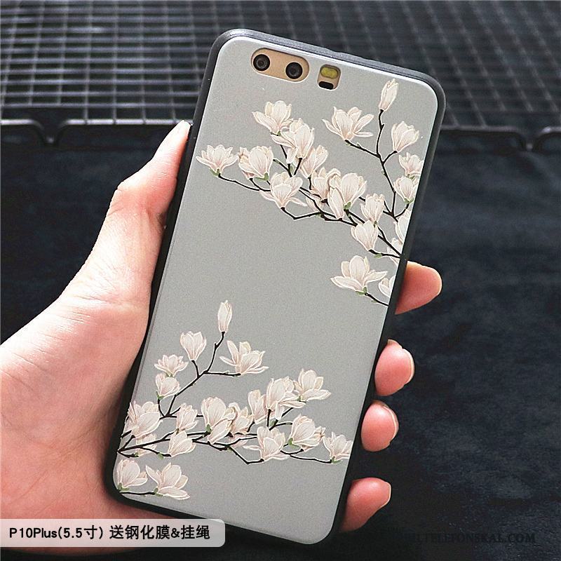 Huawei P10 Plus Skydd Mobil Telefon Hemming Skal Telefon Fodral Blommor Blå