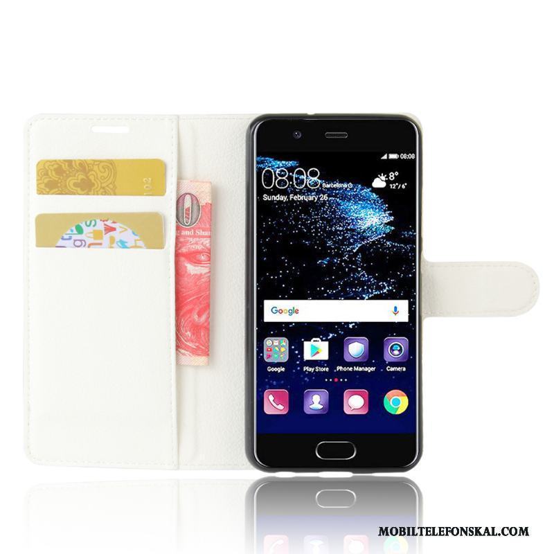 Huawei P10 Skal Svart Läderfodral Fallskydd Kort Plånbok Retro Mobil Telefon
