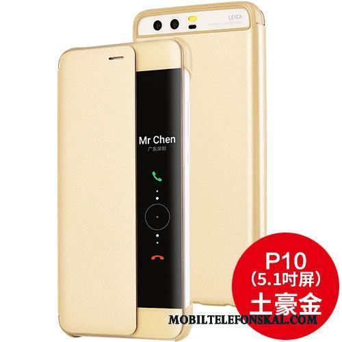 Huawei P10 Skydd Guld Fodral Läderfodral Clamshell Fallskydd Skal Telefon