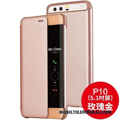 Huawei P10 Skydd Guld Fodral Läderfodral Clamshell Fallskydd Skal Telefon