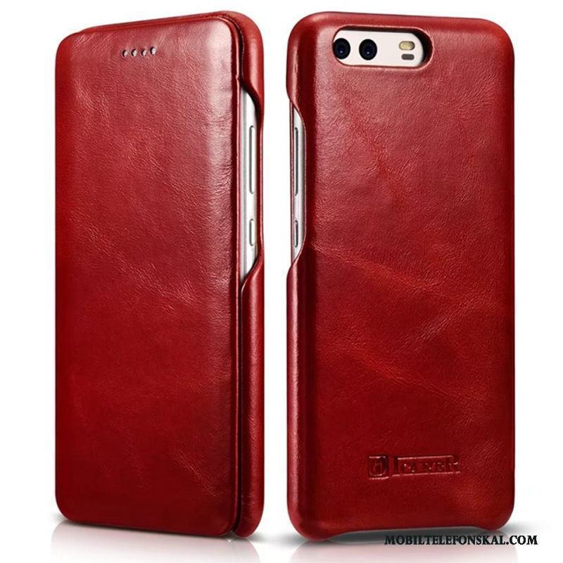 Huawei P10 Täcka Skydd Mobil Telefon Fodral Skal Telefon Äkta Läder Röd