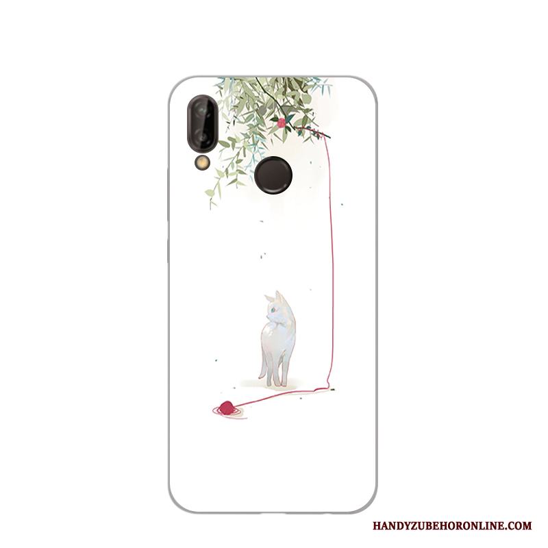 Huawei P20 Lite Fodral Skal Telefon Handmålade Vacker Skydd Katt Vit