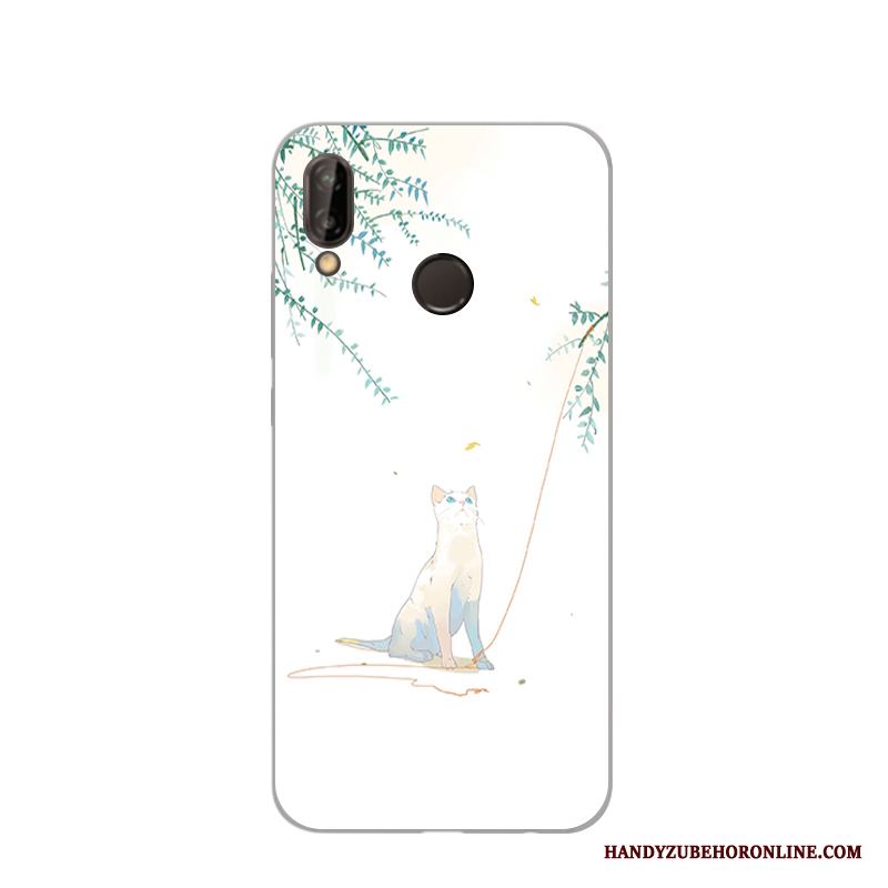 Huawei P20 Lite Fodral Skal Telefon Handmålade Vacker Skydd Katt Vit