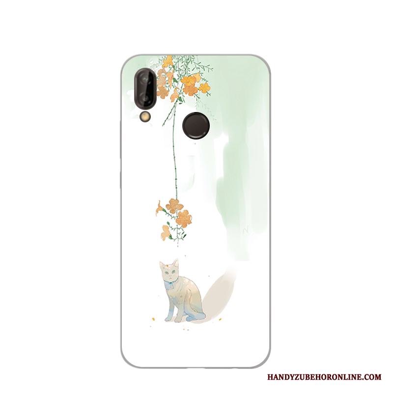 Huawei P20 Lite Fodral Skal Telefon Handmålade Vacker Skydd Katt Vit