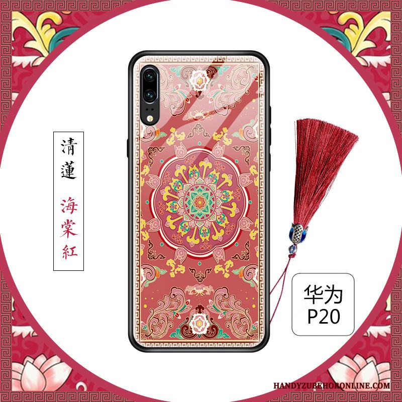 Huawei P20 Net Red Kinesisk Stil Blommig Personlighet Blå Skal Telefon Kreativa