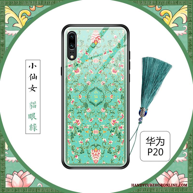 Huawei P20 Net Red Kinesisk Stil Blommig Personlighet Blå Skal Telefon Kreativa