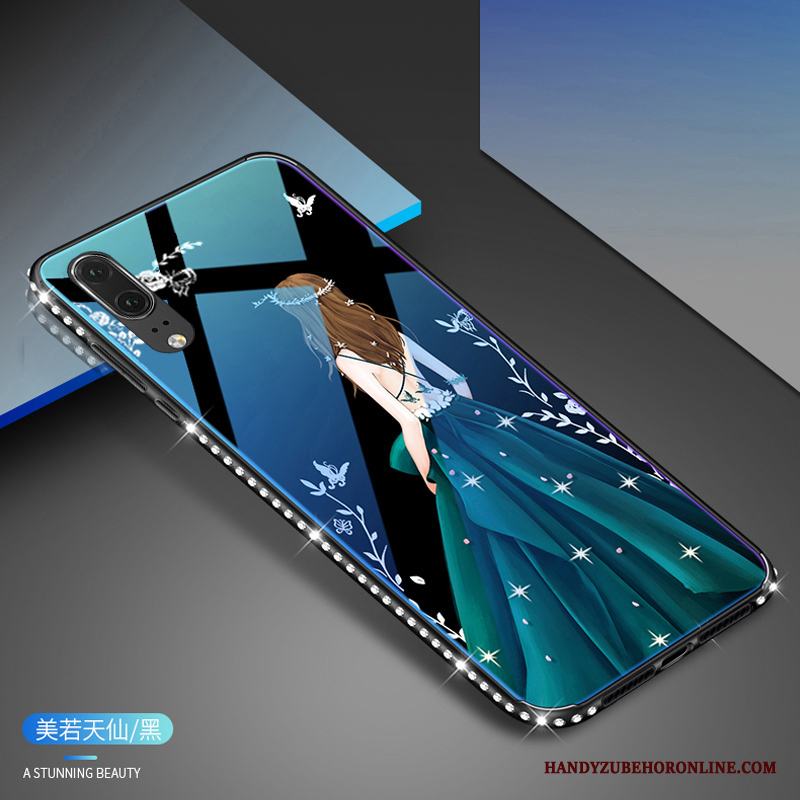 Huawei P20 Skal Telefon Strass Fallskydd Vit Trend Fodral Frame