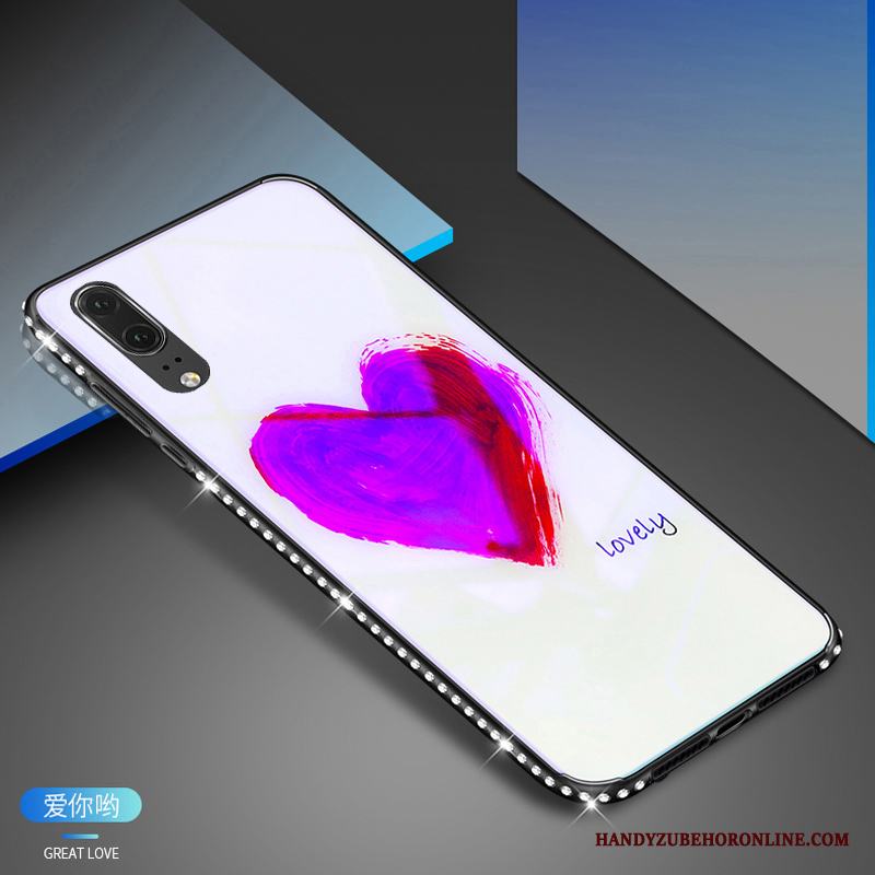 Huawei P20 Skal Telefon Strass Fallskydd Vit Trend Fodral Frame