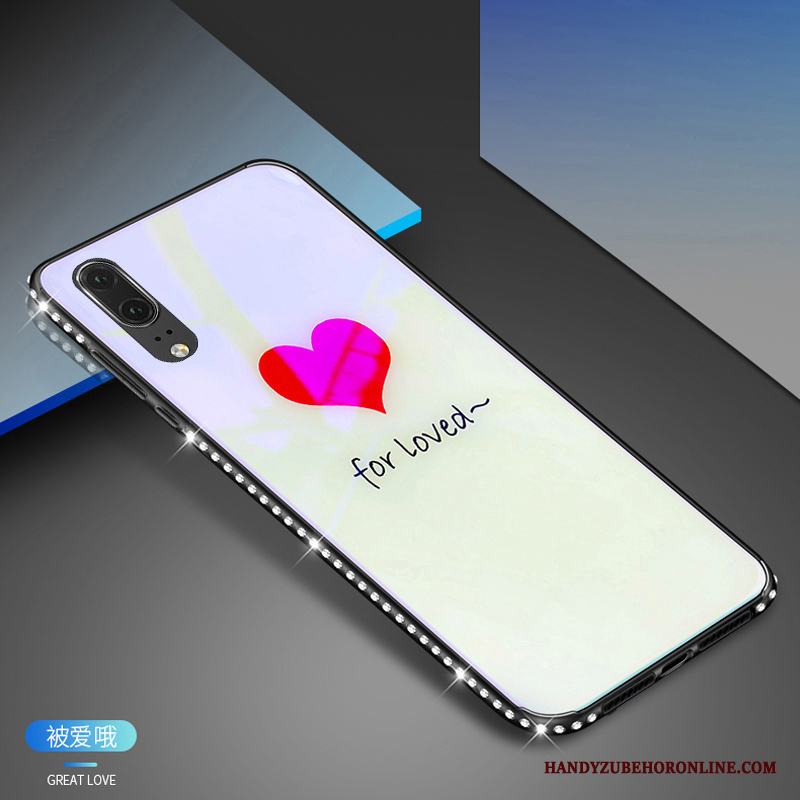 Huawei P20 Skal Telefon Strass Fallskydd Vit Trend Fodral Frame