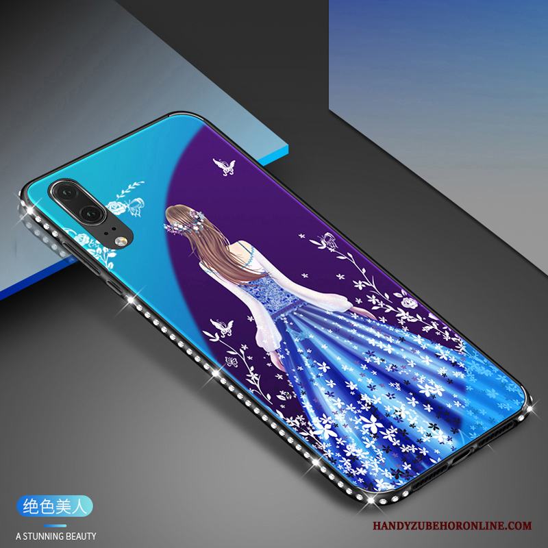 Huawei P20 Skal Telefon Strass Fallskydd Vit Trend Fodral Frame