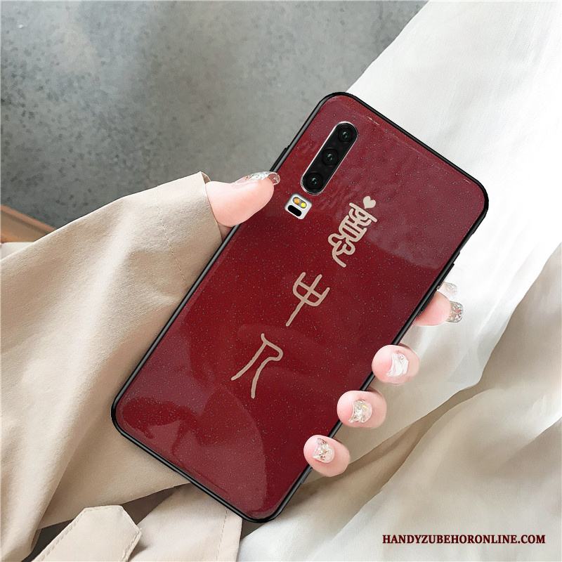 Huawei P30 All Inclusive Röd Trend Varumärke Skal Telefon Fallskydd Glas Net Red