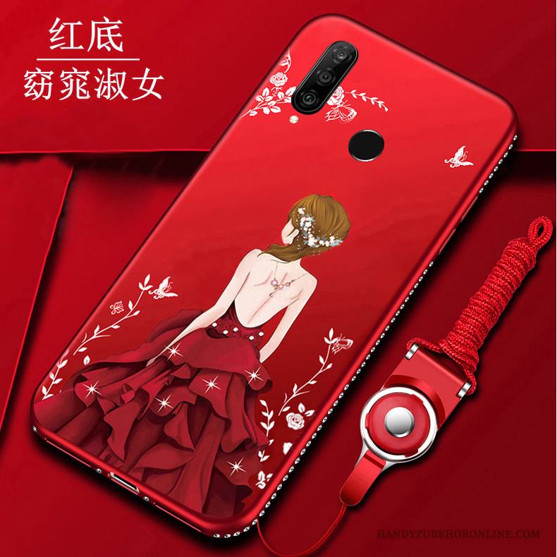 Huawei P30 Lite Kreativa Röd Hängsmycken Mode Mjuk Skal Telefon