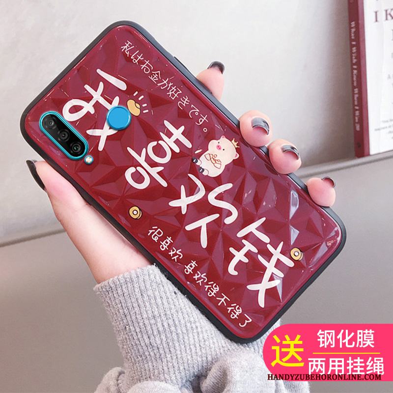 Huawei P30 Lite Skal Telefon Röd Skärmskydd Film Härdning Personlighet Trend